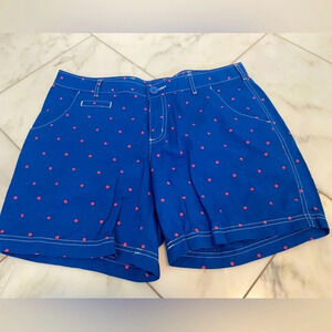 Columbia Super, size 8, Bonehead shorts blue and pink polka dot, 6” inseam